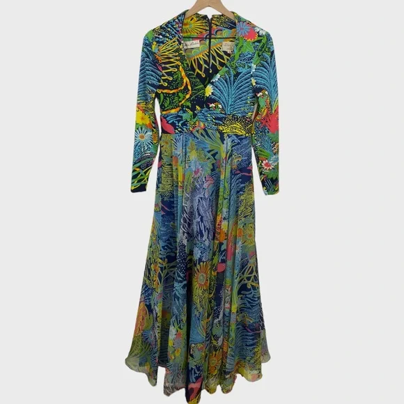 Vintage Don Luis De Espana Multicolor Funky Floral Print Flowy Maxi Dress S/M - Picture 11 of 12